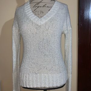 Mudd Sweater Top Crochet Knit Sz L White/Silver.